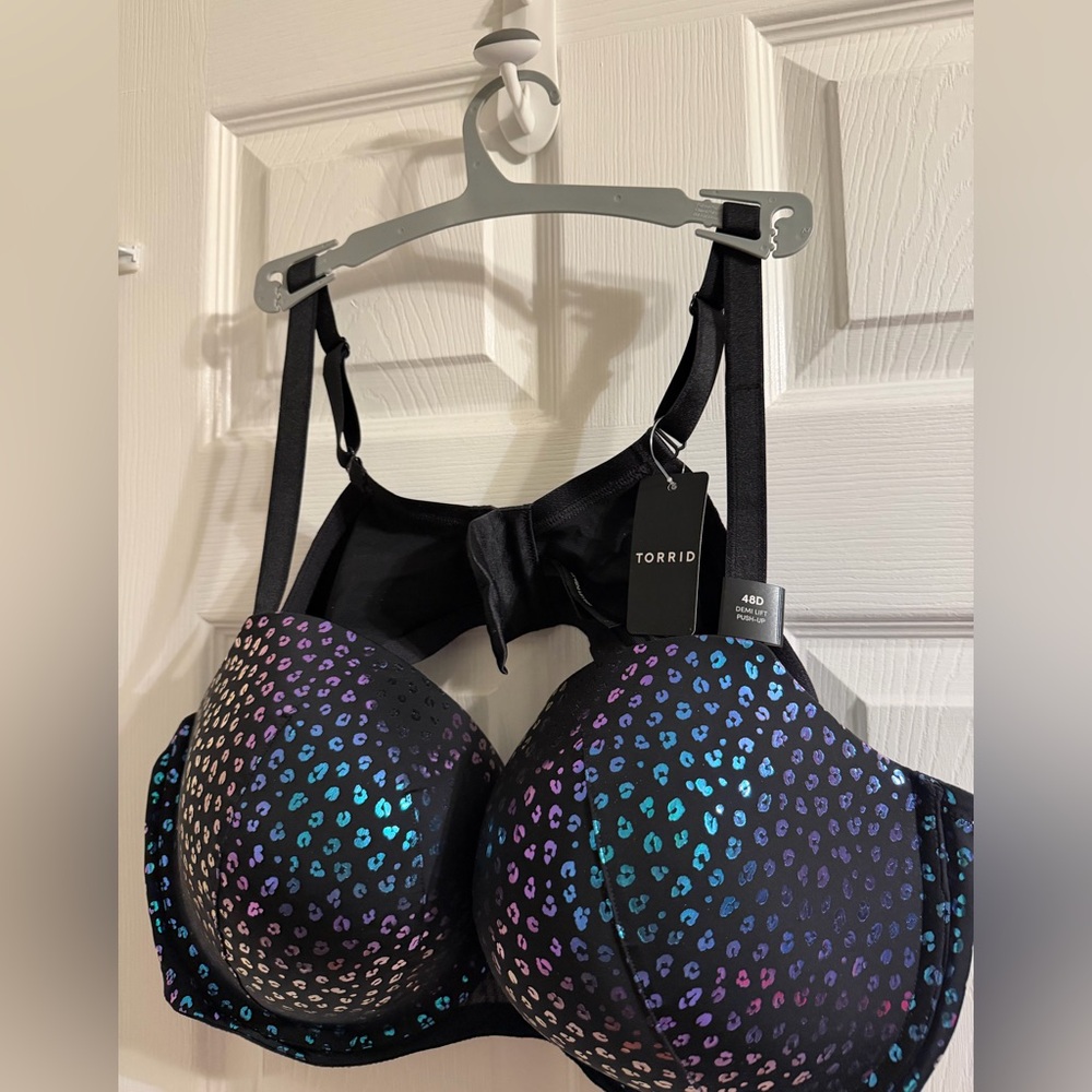 🆕 Torrid Iridescent Leopard Black Demi Push Up Bra Sz 48D NWT - Picture 7 of 11